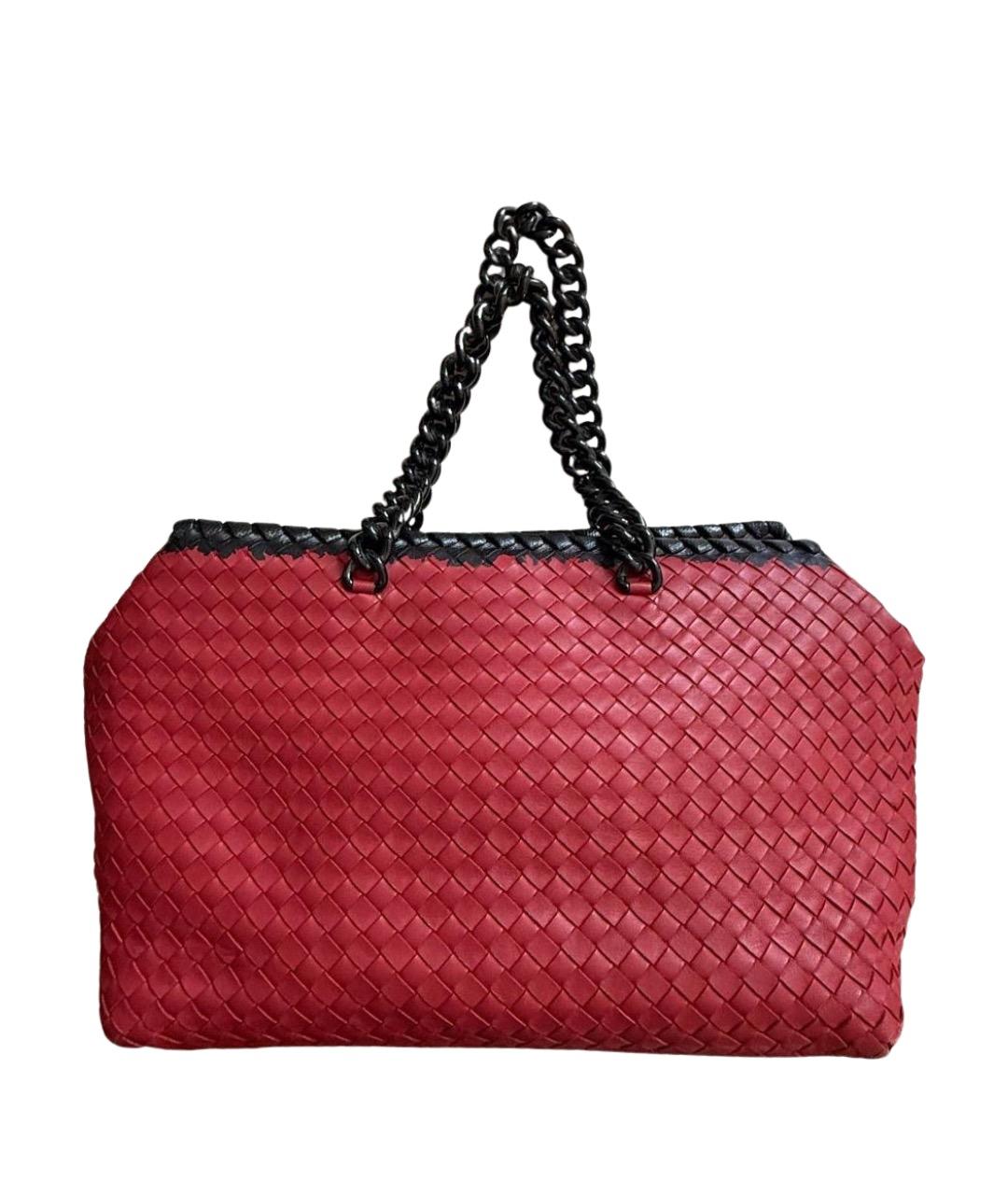 BOTTEGA VENETA Бордовая кожаная сумка тоут, фото 1