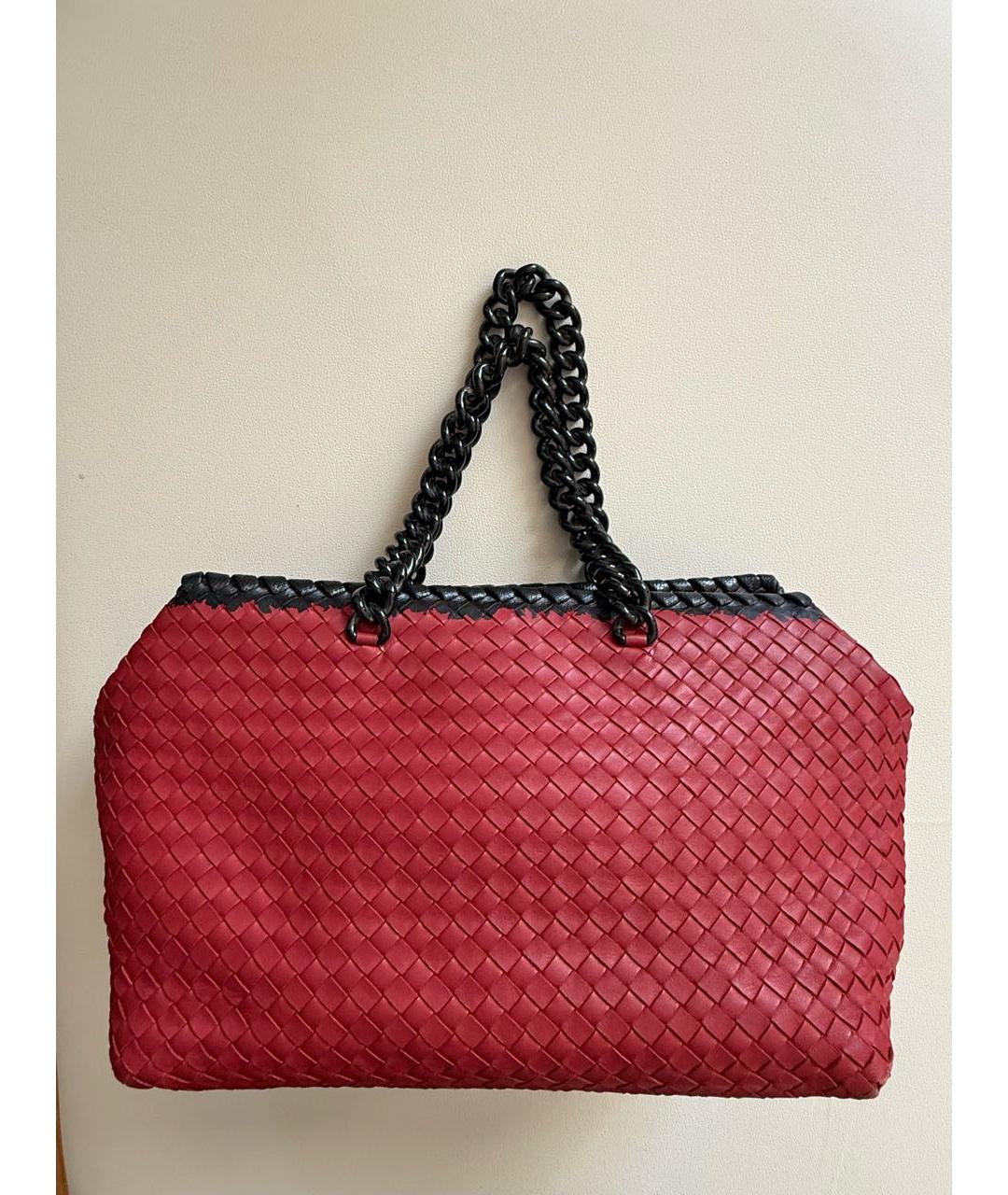 BOTTEGA VENETA Бордовая кожаная сумка тоут, фото 7
