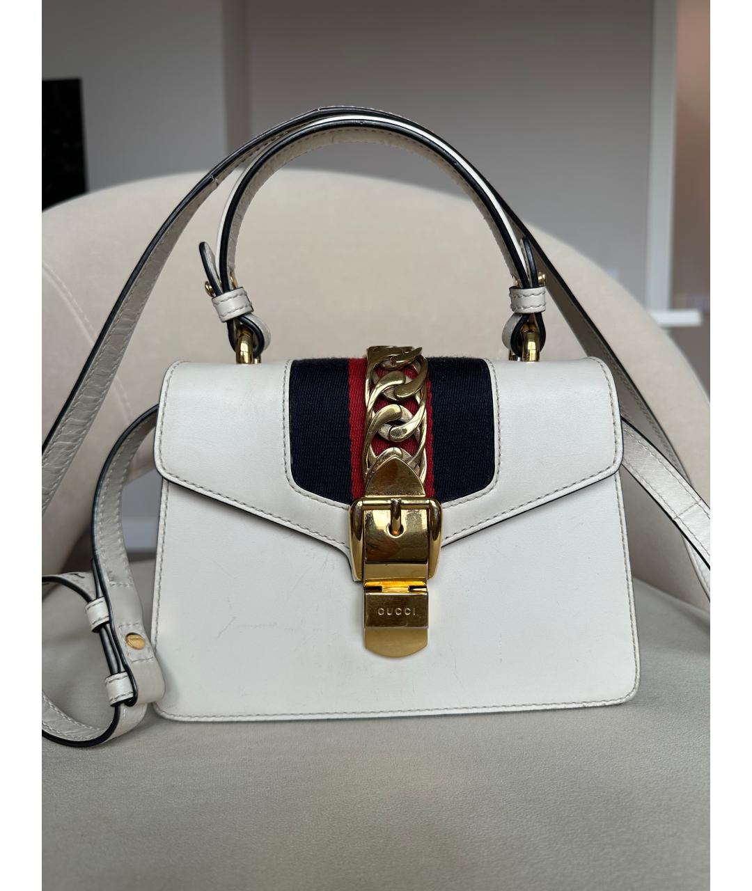 GUCCI Белая кожаная сумка с короткими ручками, фото 8