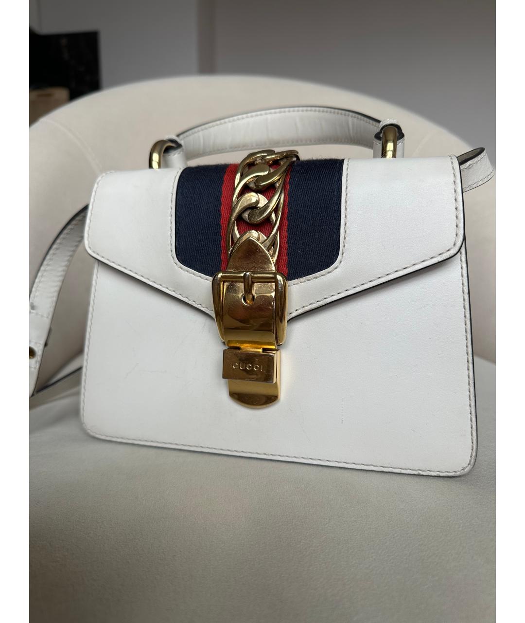 GUCCI Белая кожаная сумка с короткими ручками, фото 2