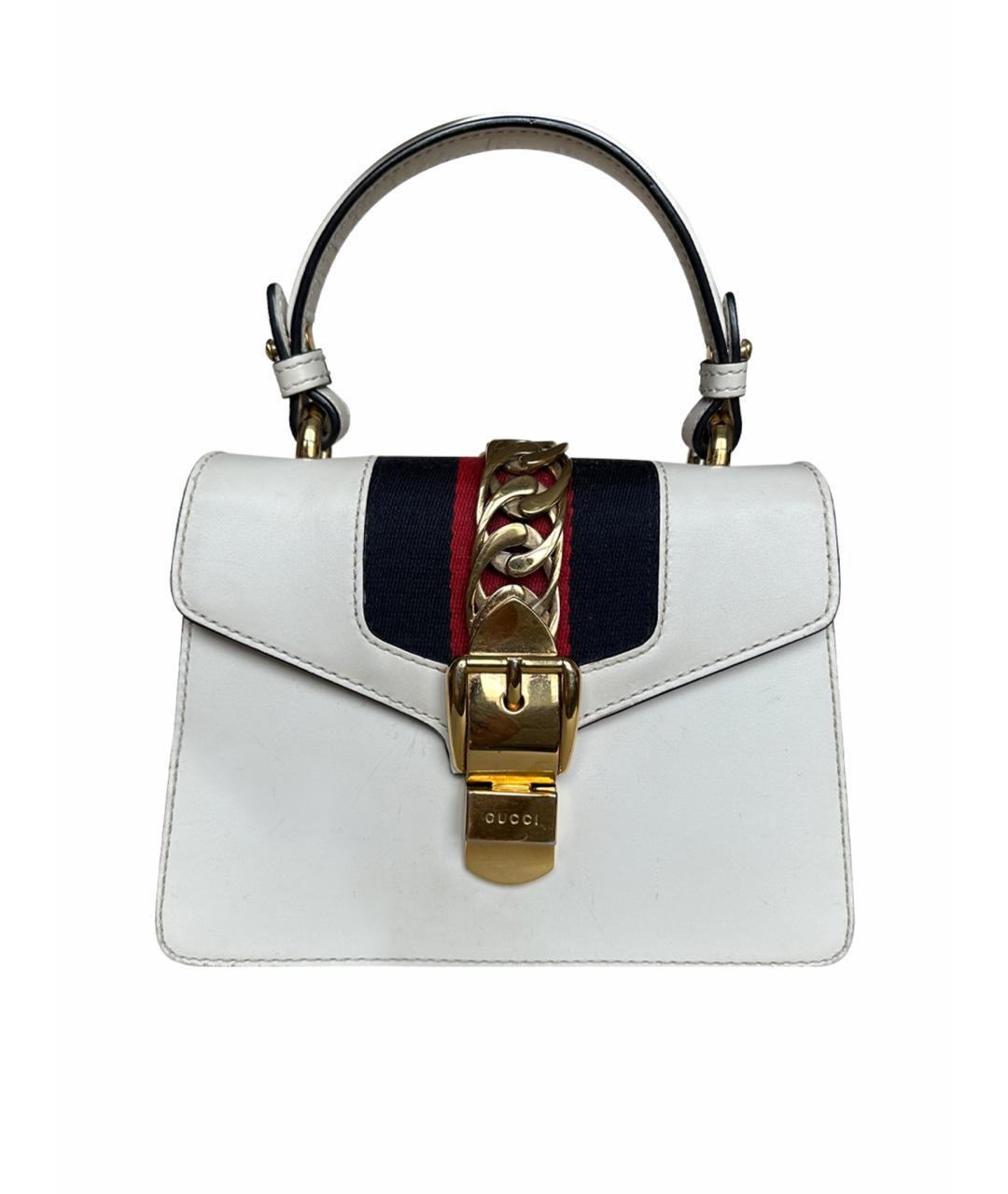 GUCCI Белая кожаная сумка с короткими ручками, фото 1