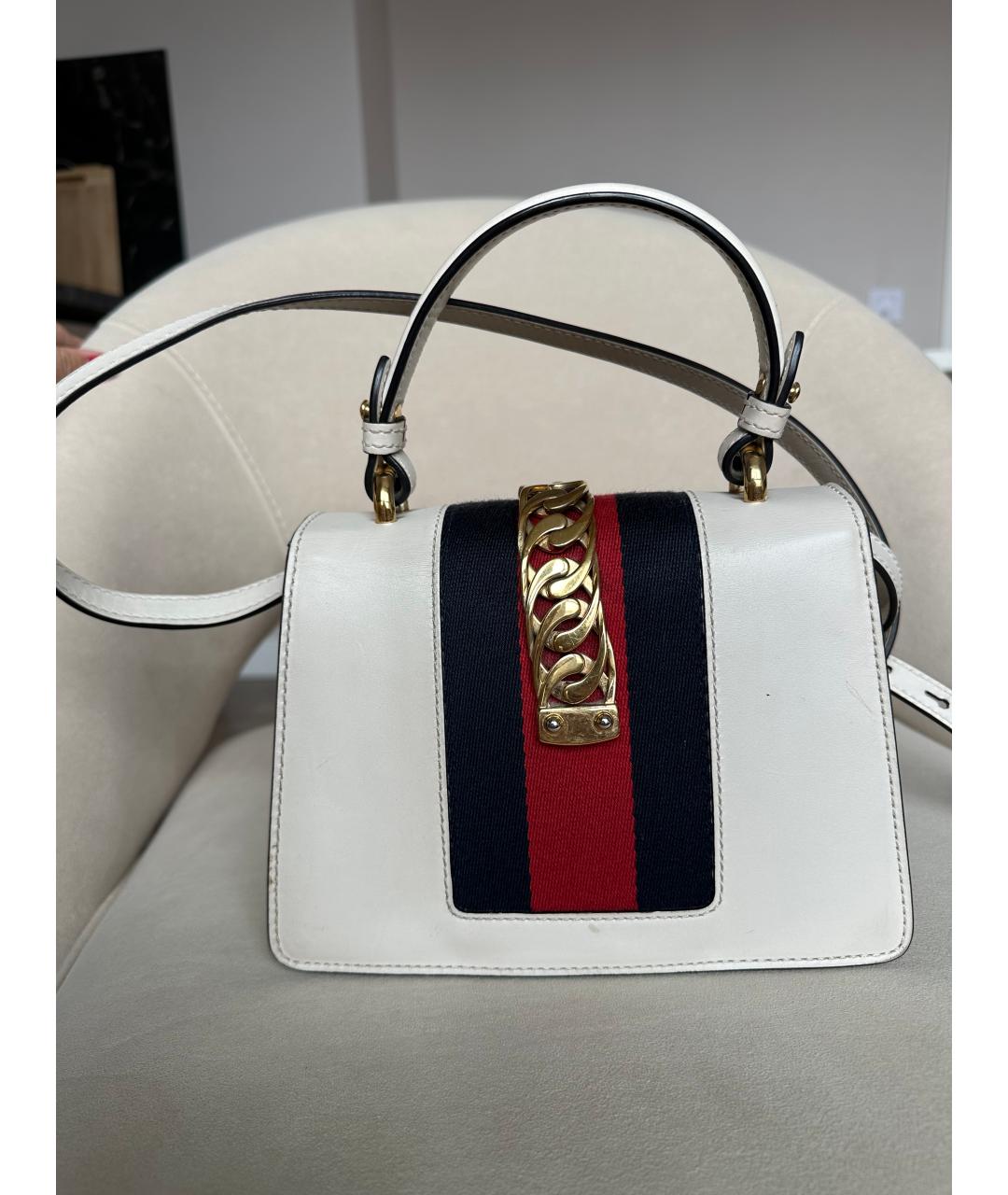 GUCCI Белая кожаная сумка с короткими ручками, фото 3