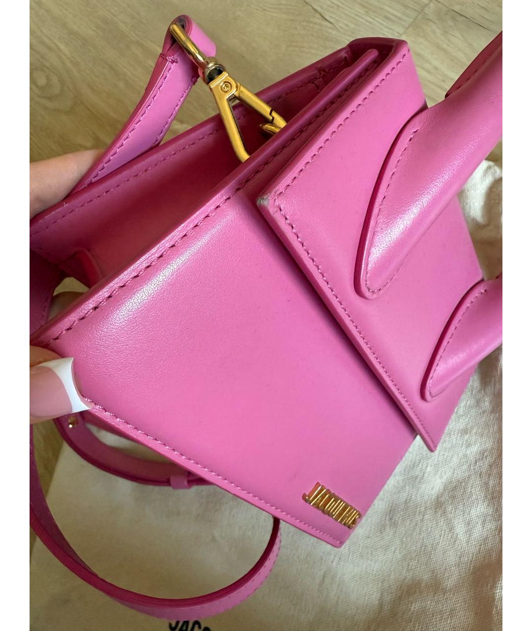 JACQUEMUS Розовая кожаная сумка с короткими ручками, фото 6