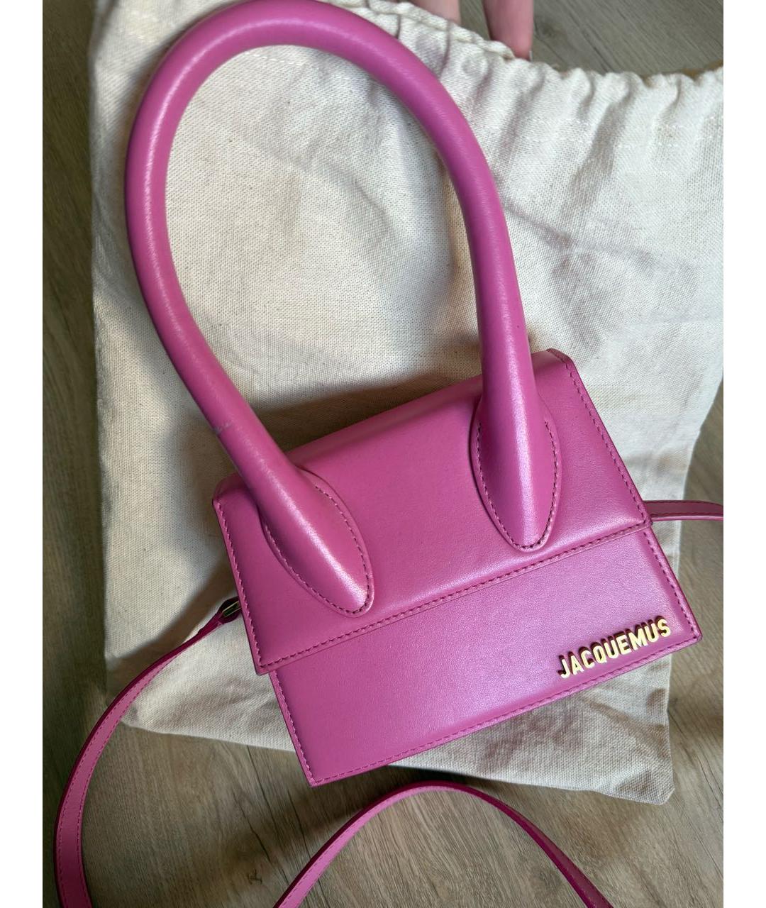 JACQUEMUS Розовая кожаная сумка с короткими ручками, фото 9