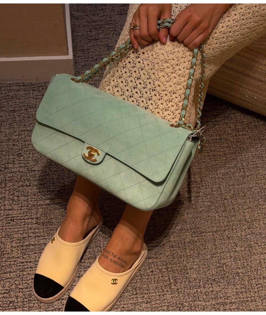 CHANEL Бирюзовая кожаная сумка через плечо, фото 7