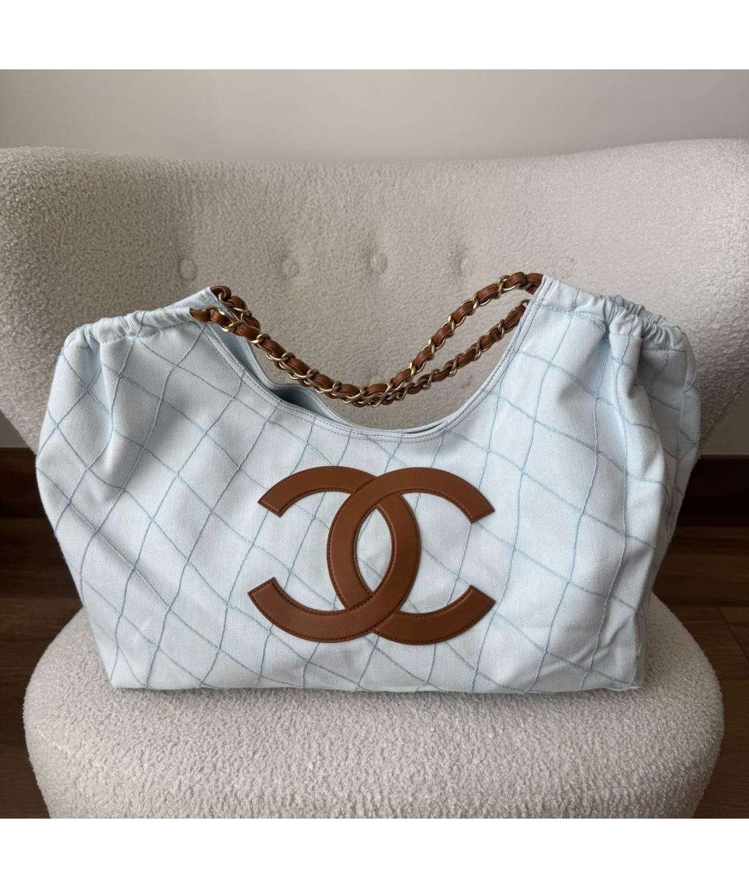 CHANEL Голубая деним сумка тоут, фото 2