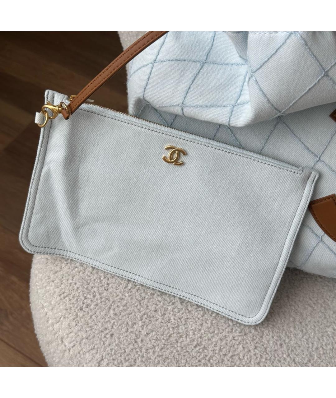 CHANEL Голубая деним сумка тоут, фото 6