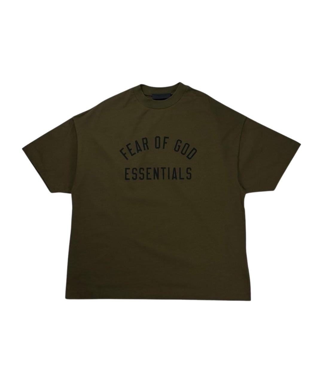FEAR OF GOD ESSENTIALS Хаки хлопковая футболка, фото 1