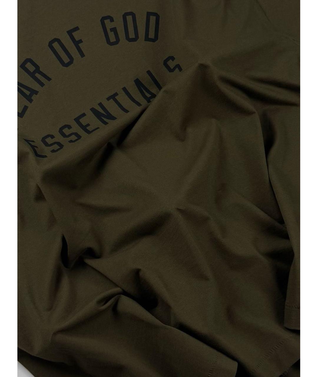 FEAR OF GOD ESSENTIALS Хаки хлопковая футболка, фото 7