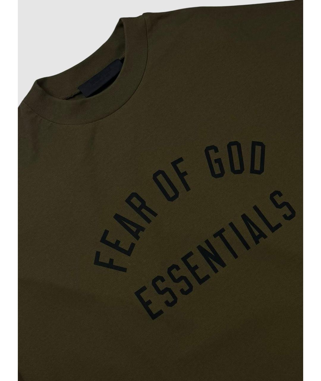 FEAR OF GOD ESSENTIALS Хаки хлопковая футболка, фото 2