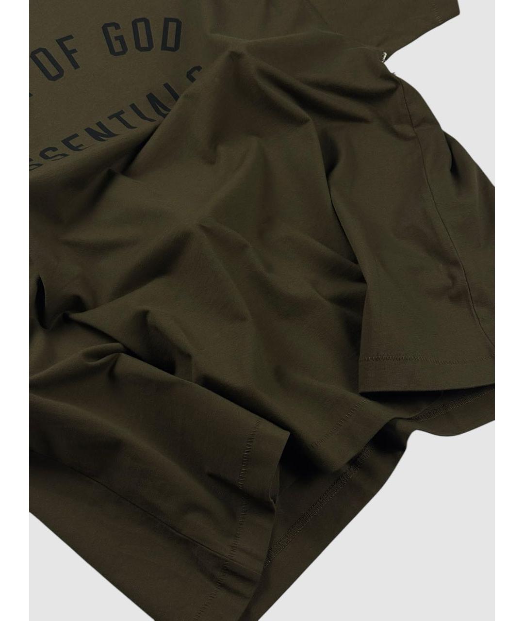 FEAR OF GOD ESSENTIALS Хаки хлопковая футболка, фото 6