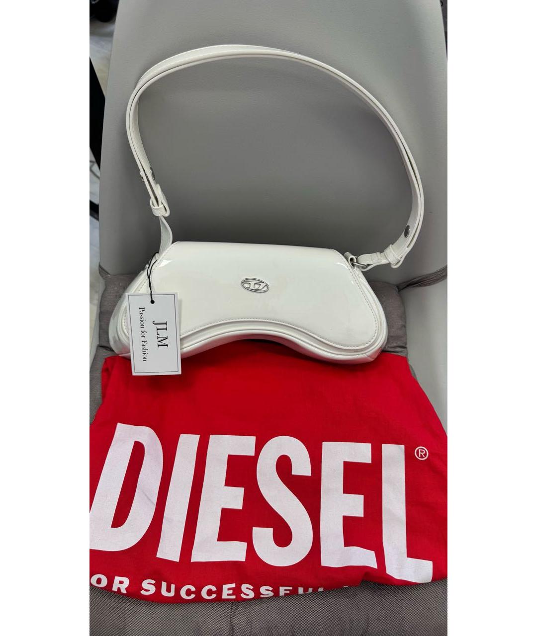 DIESEL Белая кожаная сумка с короткими ручками, фото 2