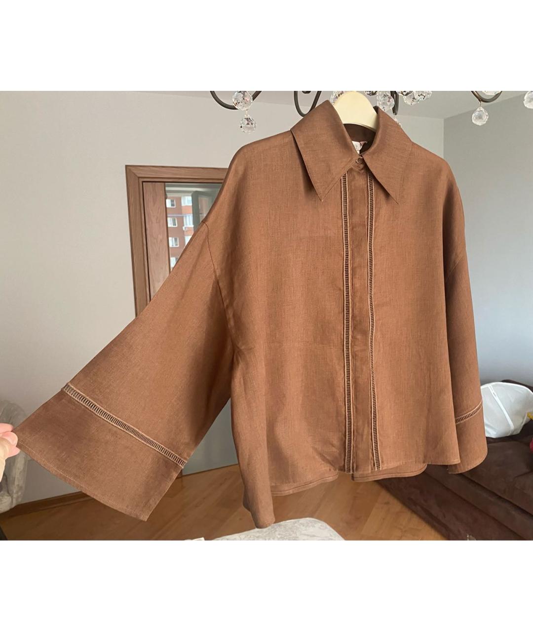 MAX MARA Коричневая льняная блузы, фото 4