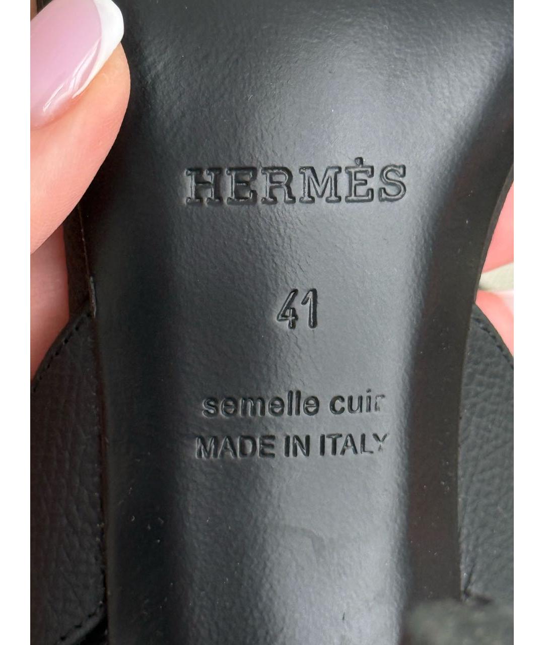 HERMES Черные кожаные босоножки, фото 4
