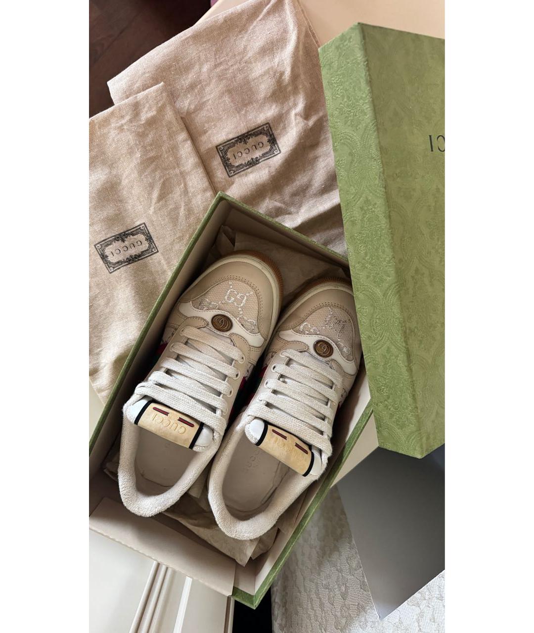 GUCCI Бежевые кожаные кеды, фото 3