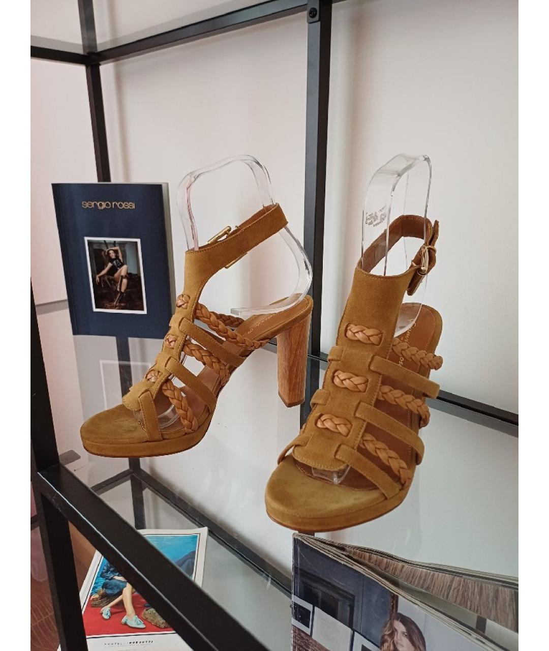 GIANVITO ROSSI Коричневые замшевые босоножки, фото 4
