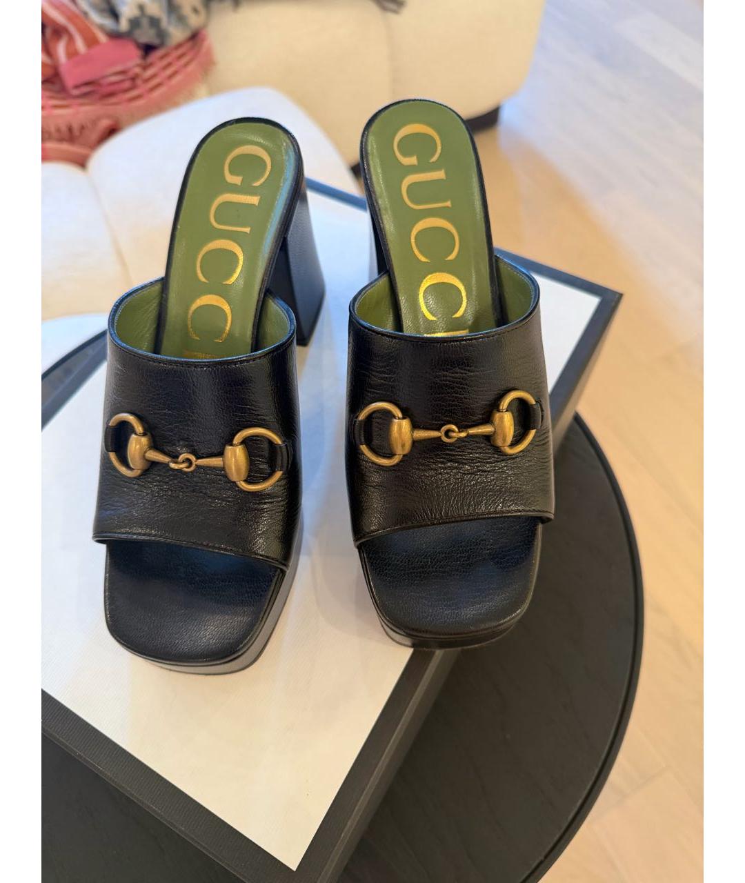 GUCCI Черные кожаные босоножки, фото 4