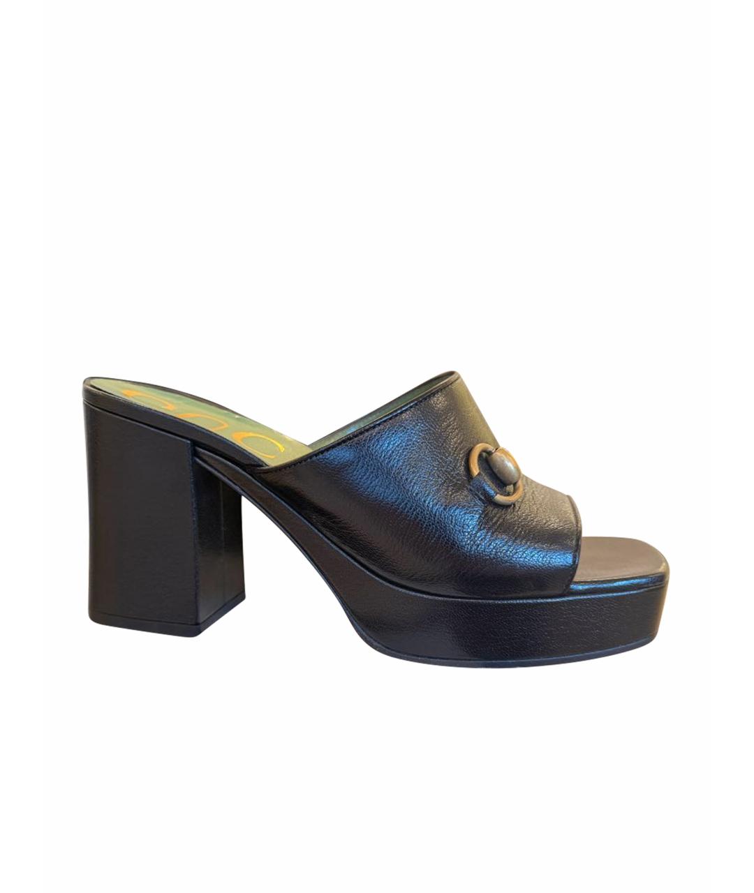 GUCCI Черные кожаные босоножки, фото 1