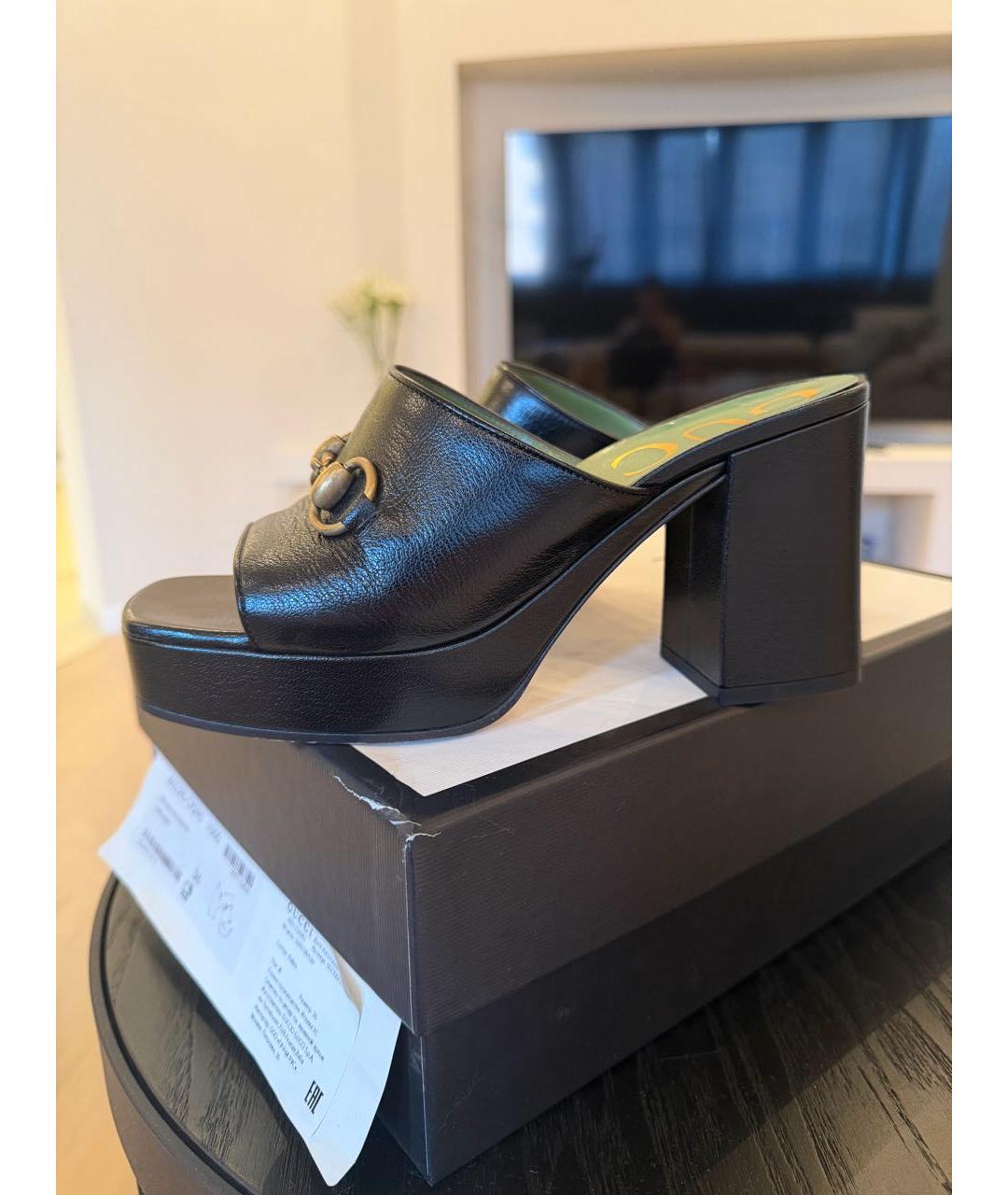 GUCCI Черные кожаные босоножки, фото 8