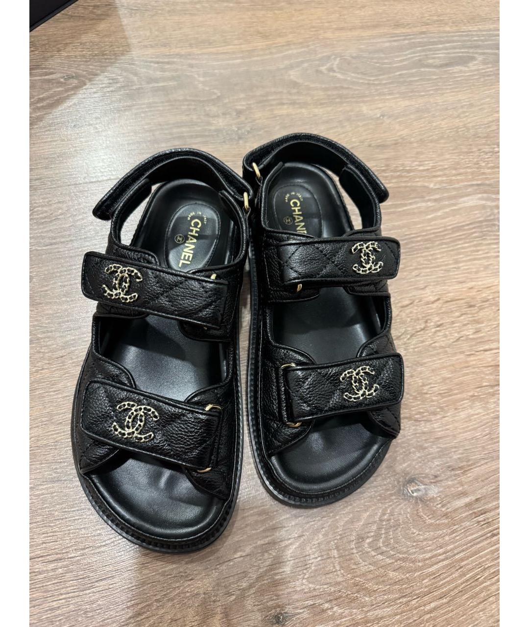 CHANEL Черные кожаные босоножки, фото 3