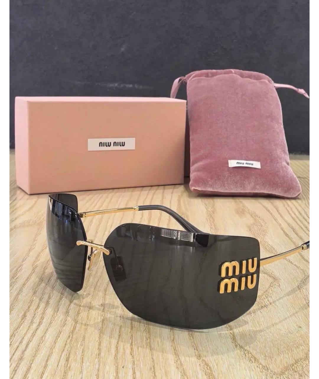 MIU MIU Золотые металлические солнцезащитные очки, фото 2
