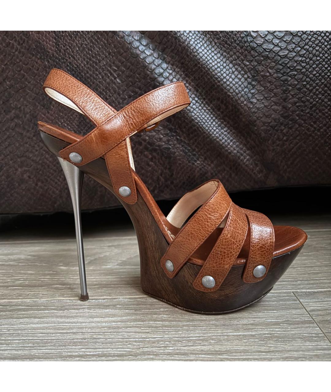 CASADEI Коричневые кожаные босоножки, фото 9