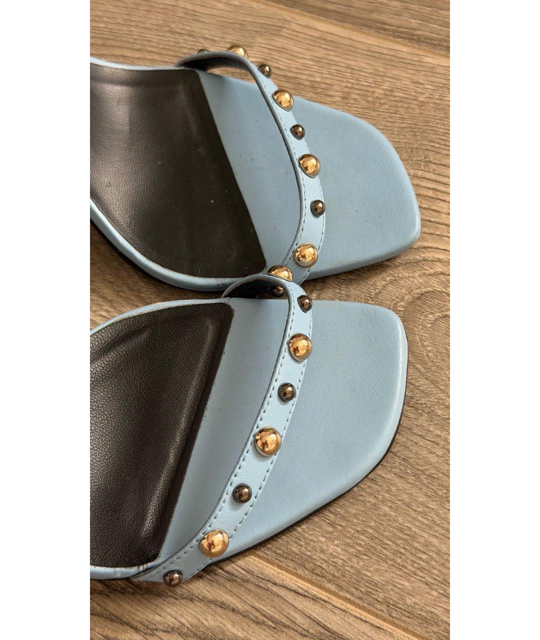 VERSACE Голубые кожаные босоножки, фото 5