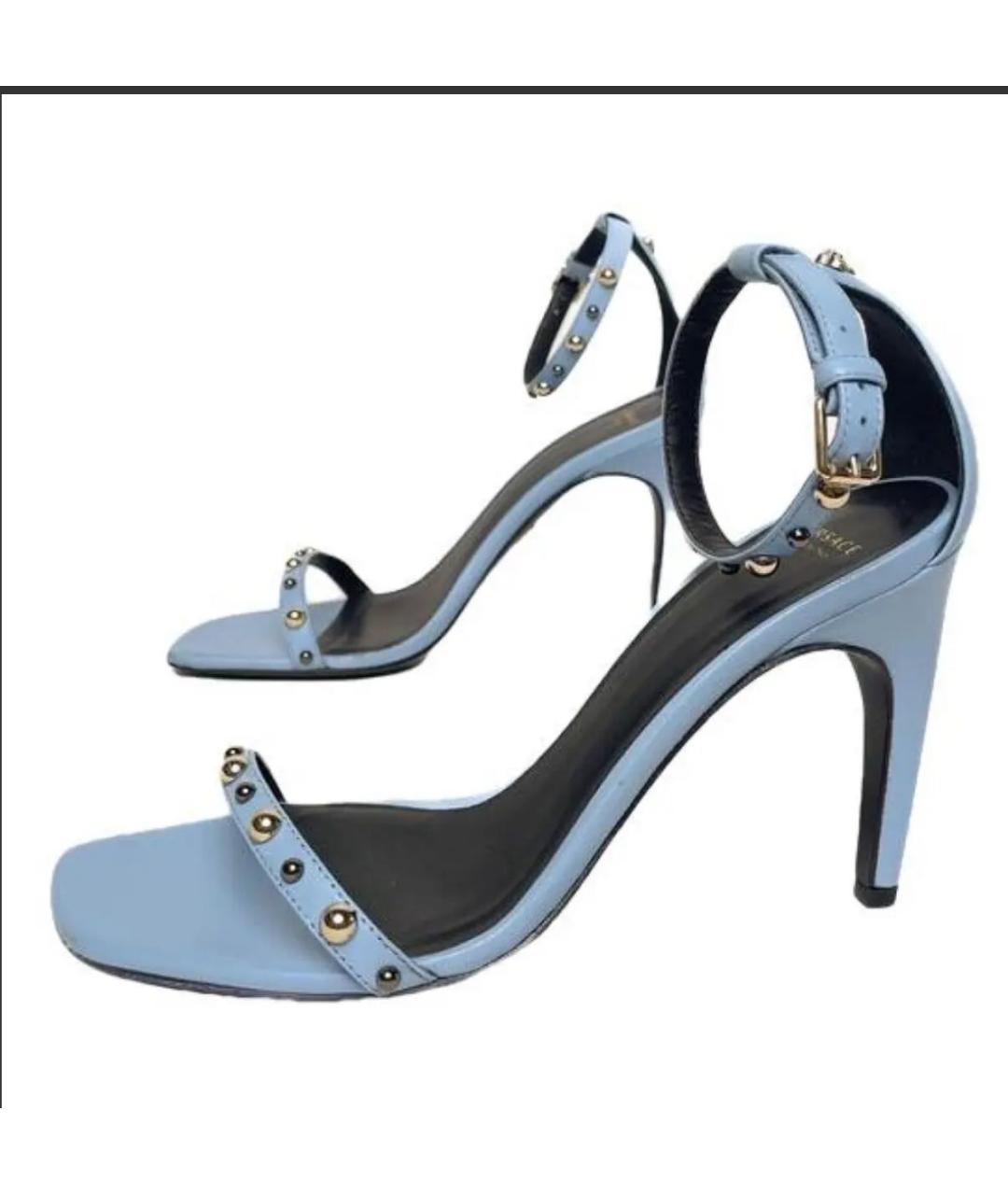 VERSACE Голубые кожаные босоножки, фото 7