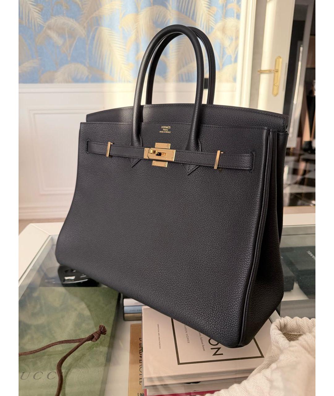 HERMES Черная кожаная сумка с короткими ручками, фото 2
