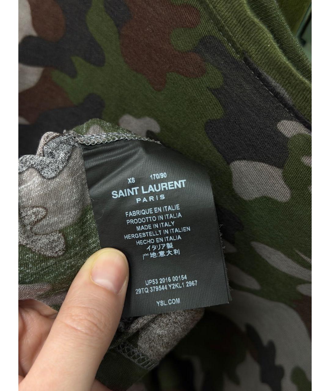 SAINT LAURENT Хаки хлопковая футболка, фото 3