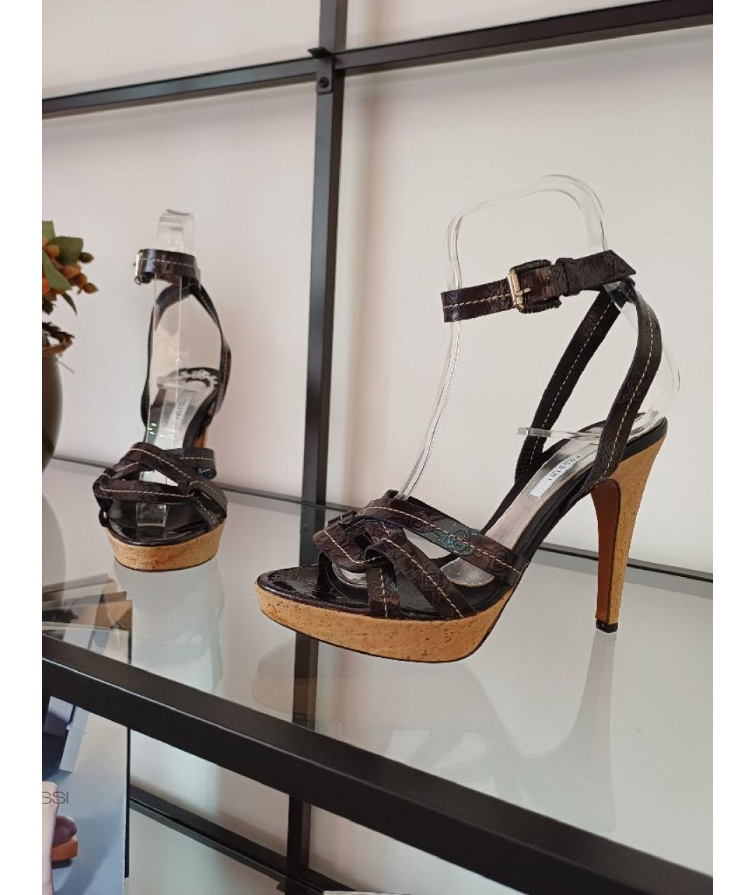 POLLINI Черные кожаные босоножки, фото 4