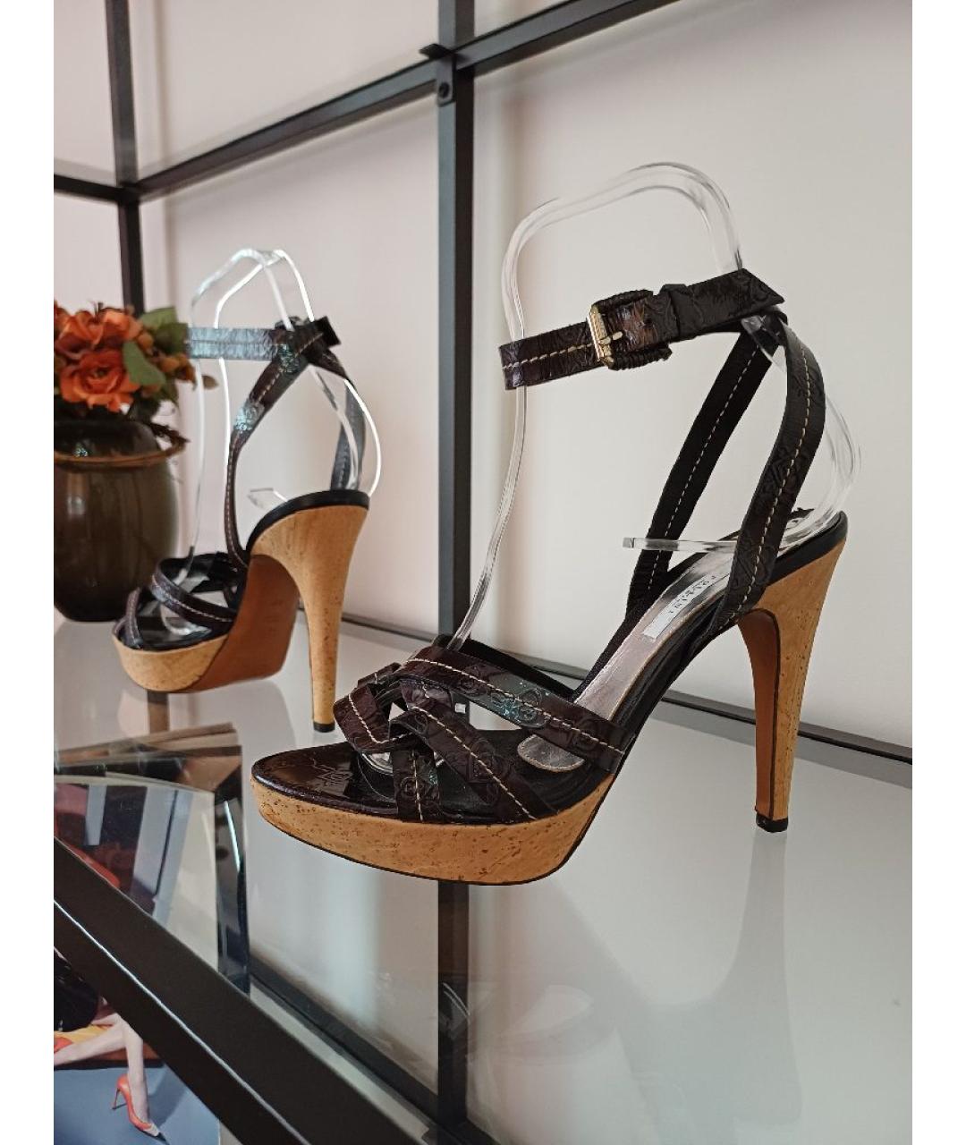 POLLINI Черные кожаные босоножки, фото 6