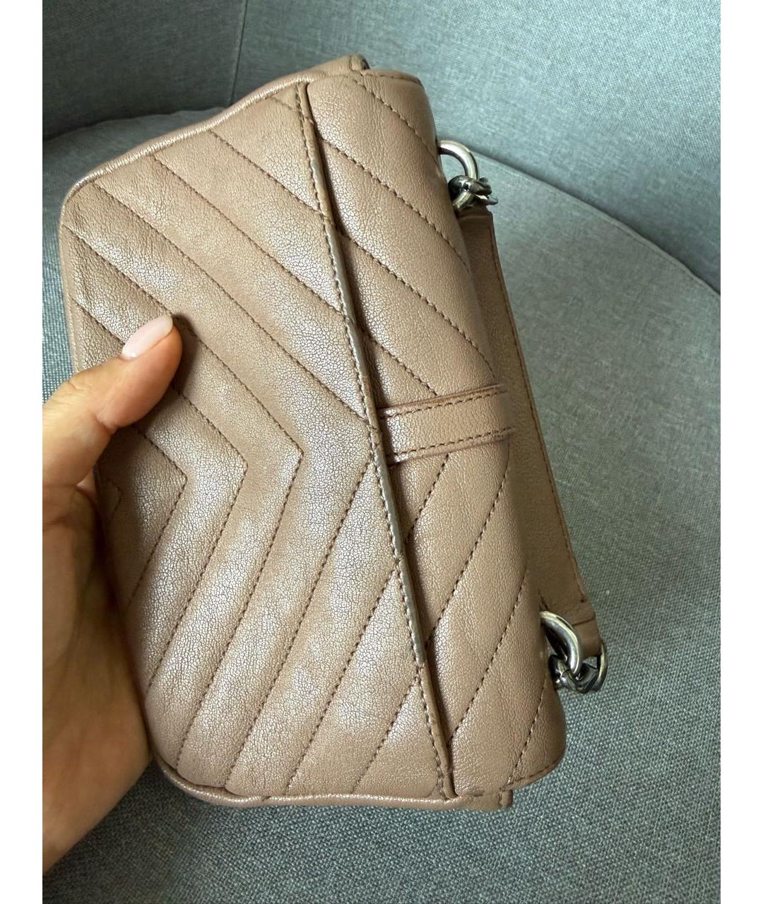 SAINT LAURENT Бежевая кожаная сумка через плечо, фото 5