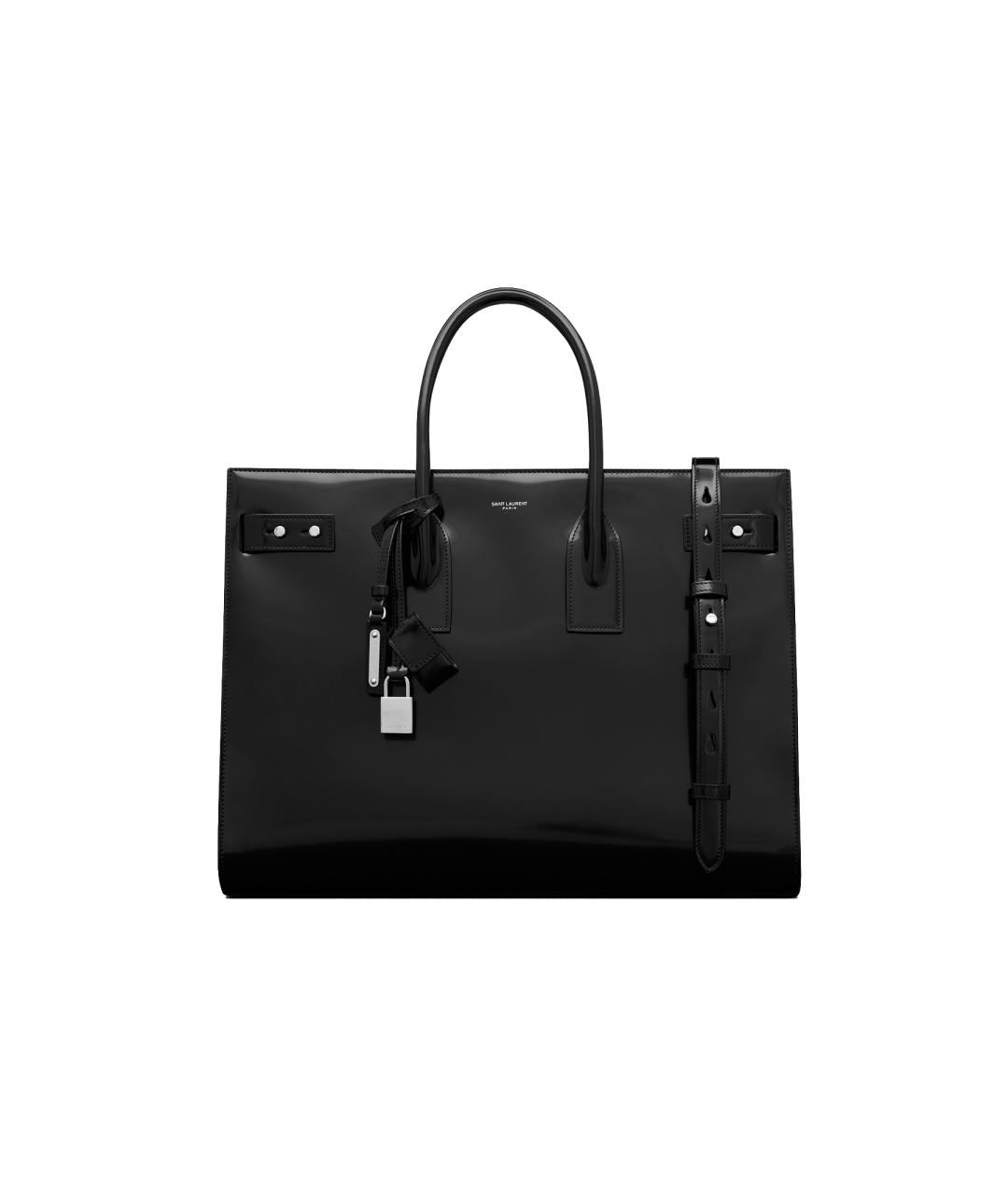 SAINT LAURENT Черная кожаная сумка тоут, фото 1