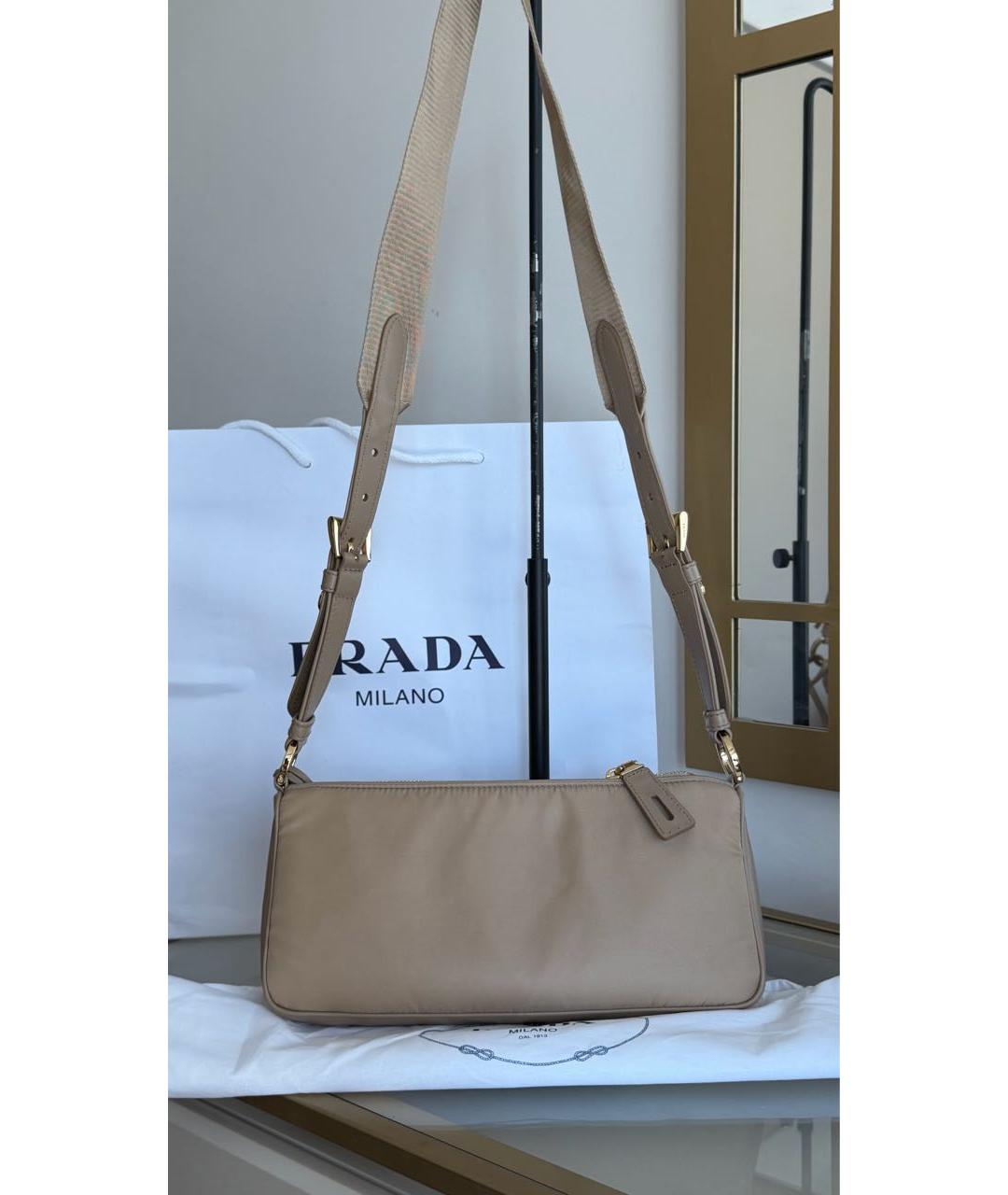 PRADA Бежевая тканевая сумка через плечо, фото 5