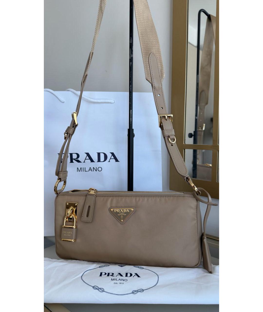 PRADA Бежевая тканевая сумка через плечо, фото 2