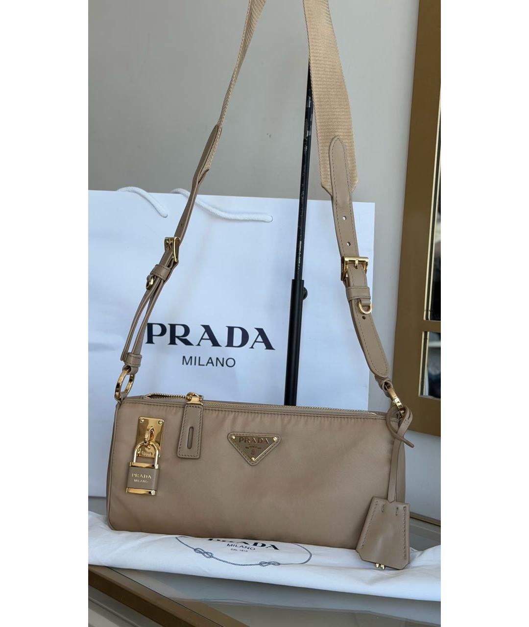 PRADA Бежевая тканевая сумка через плечо, фото 3
