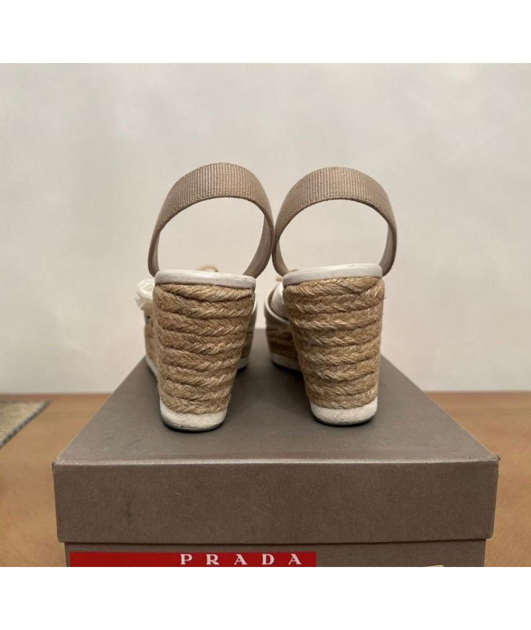 PRADA Бежевые кожаные босоножки, фото 4