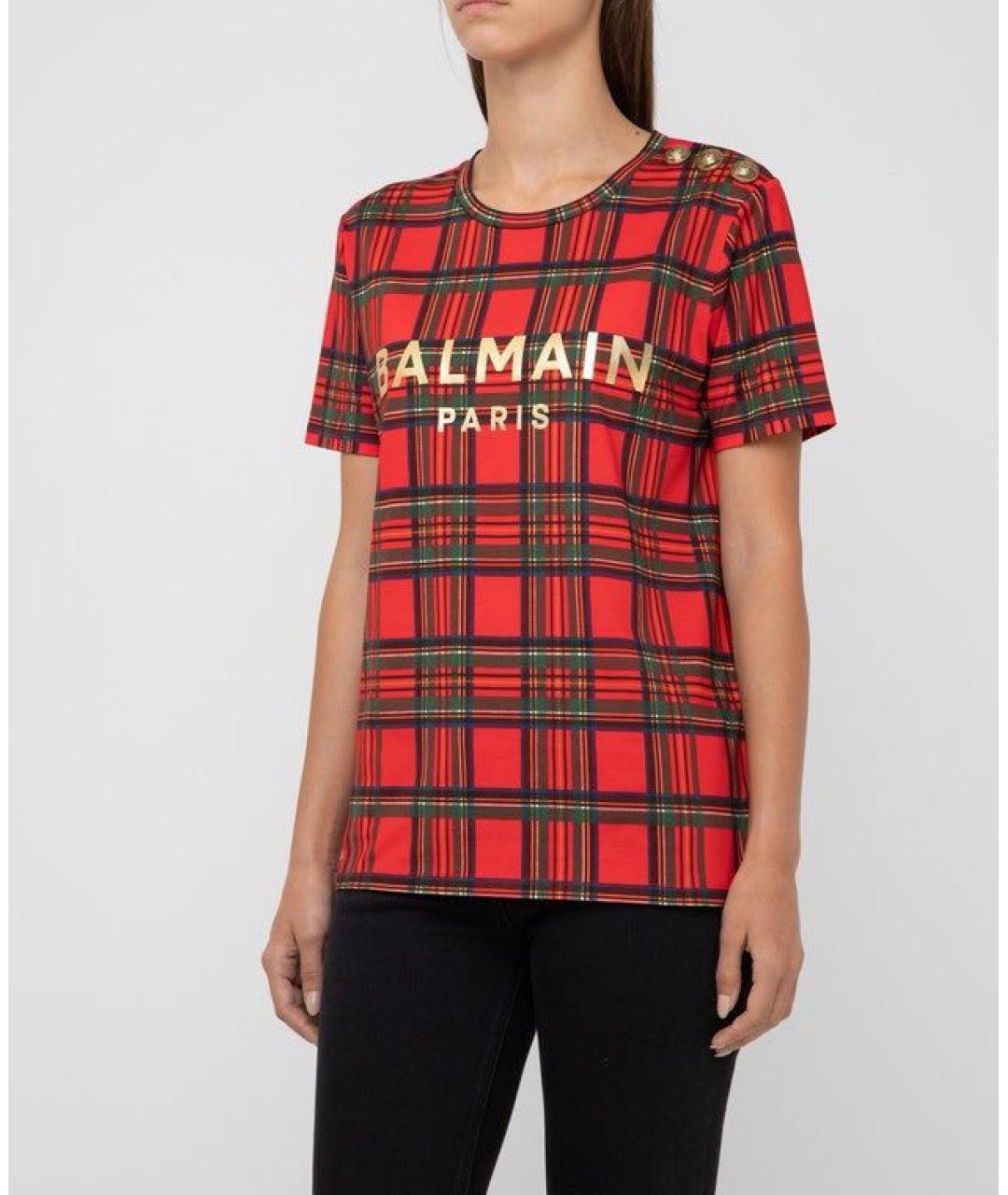 BALMAIN Красная хлопковая футболка, фото 8
