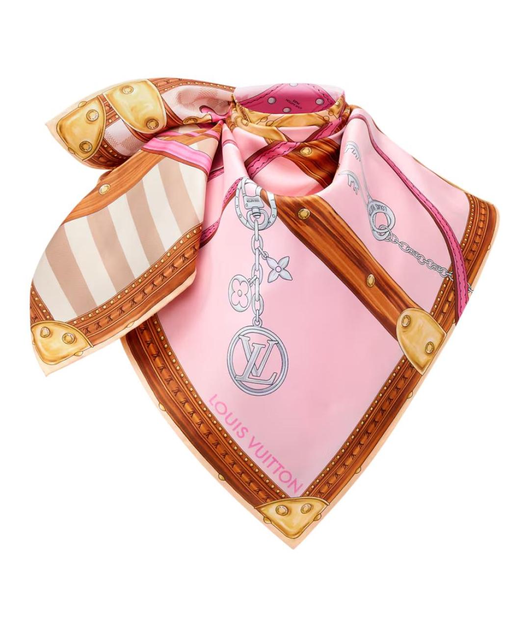LOUIS VUITTON Розовый шелковый платок, фото 2