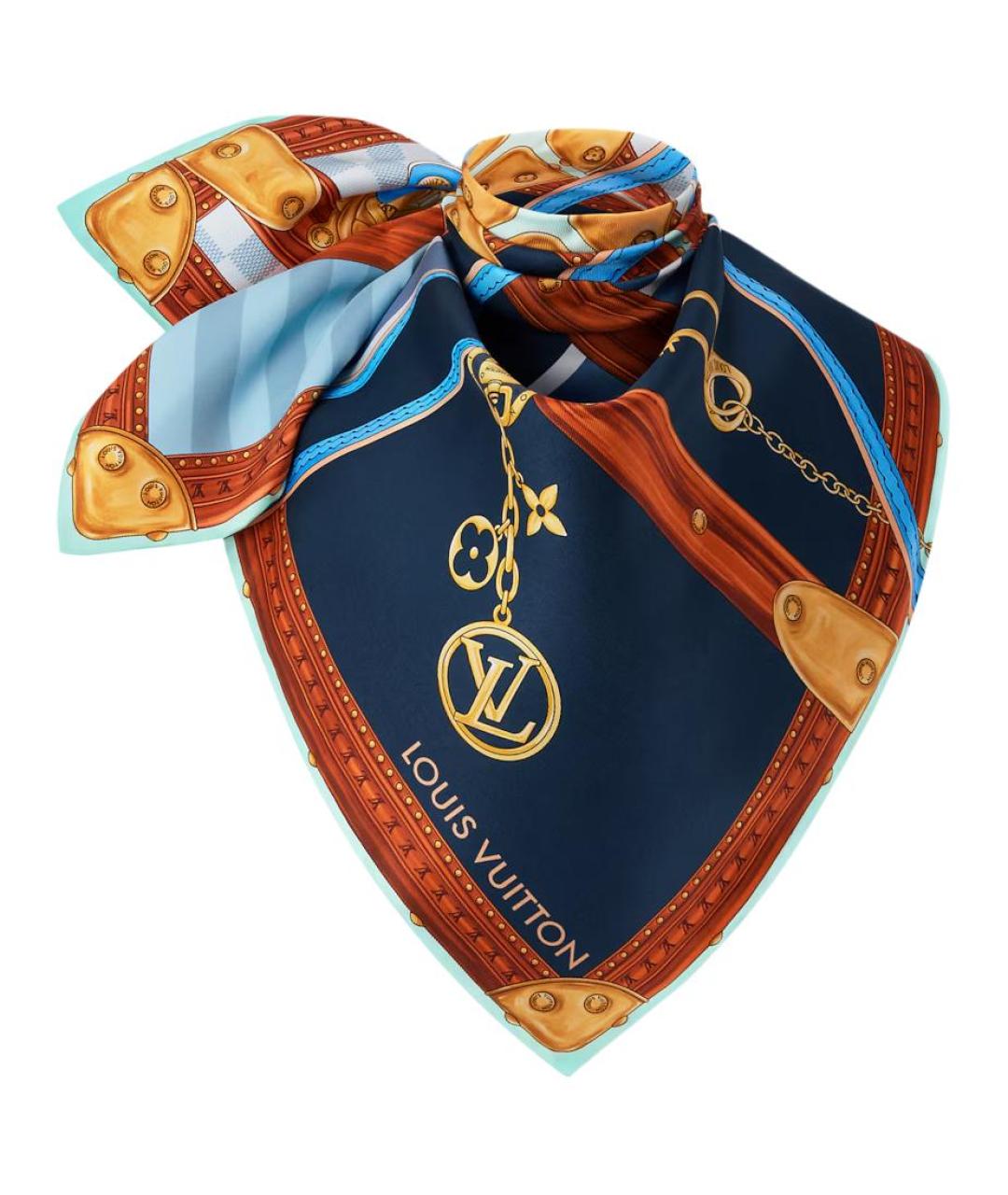 LOUIS VUITTON Синий шелковый платок, фото 2