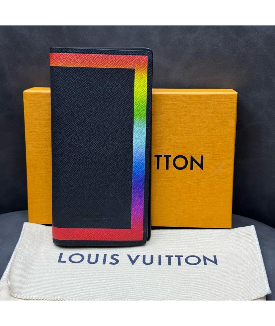 LOUIS VUITTON Черный кожаный кошелек, фото 7