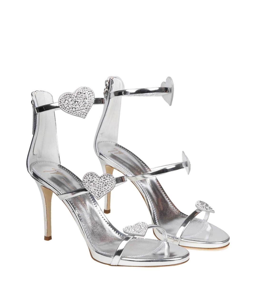 GIUSEPPE ZANOTTI DESIGN Серебряные кожаные босоножки, фото 2