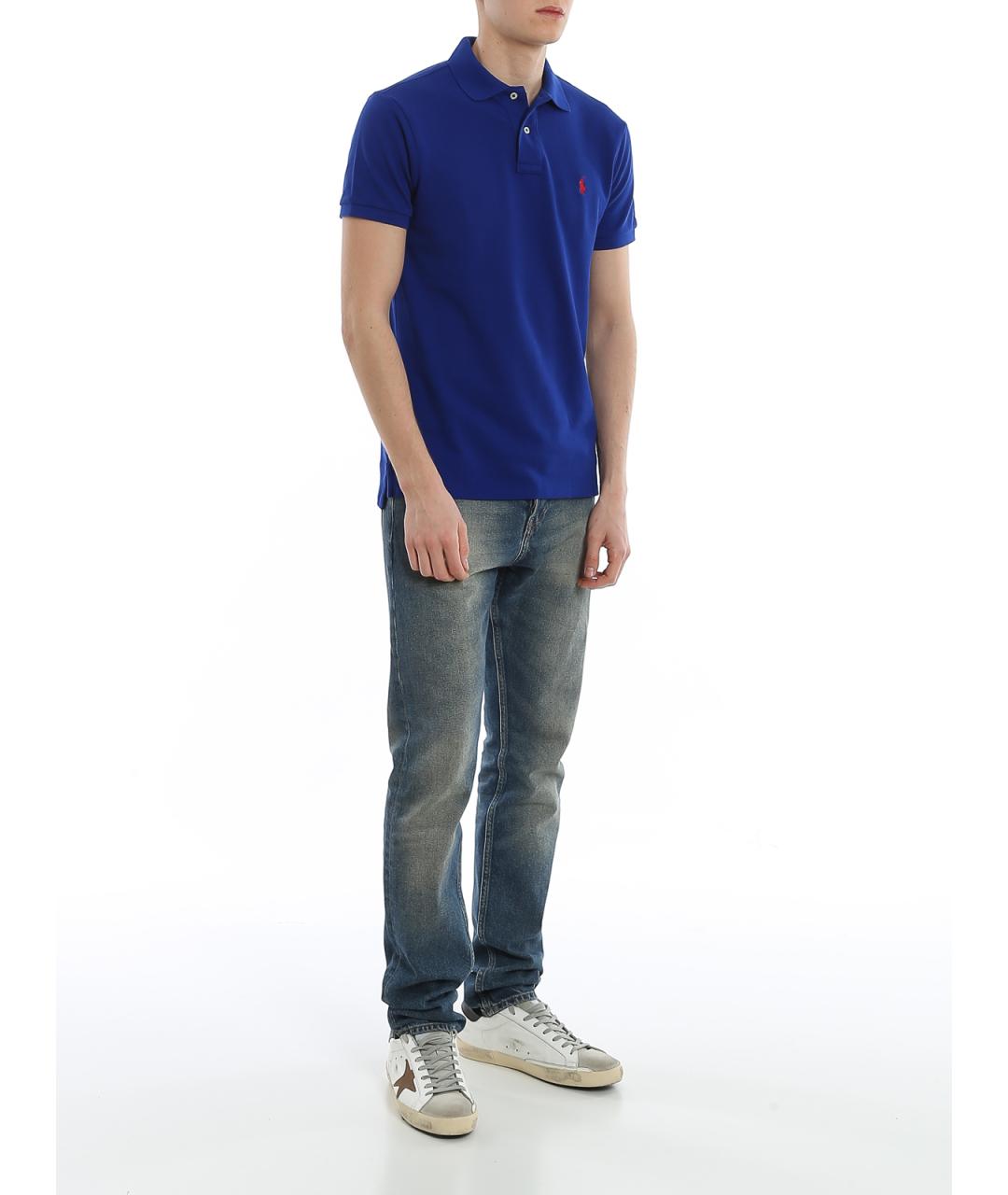 POLO RALPH LAUREN Синее хлопковое поло с коротким рукавом, фото 2