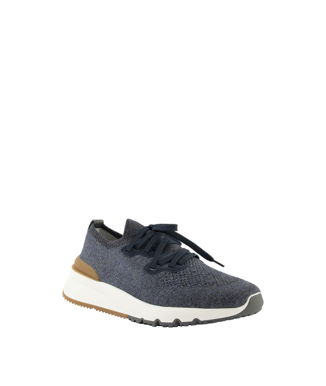 BRUNELLO CUCINELLI Синие текстильные низкие кроссовки / кеды, фото 3