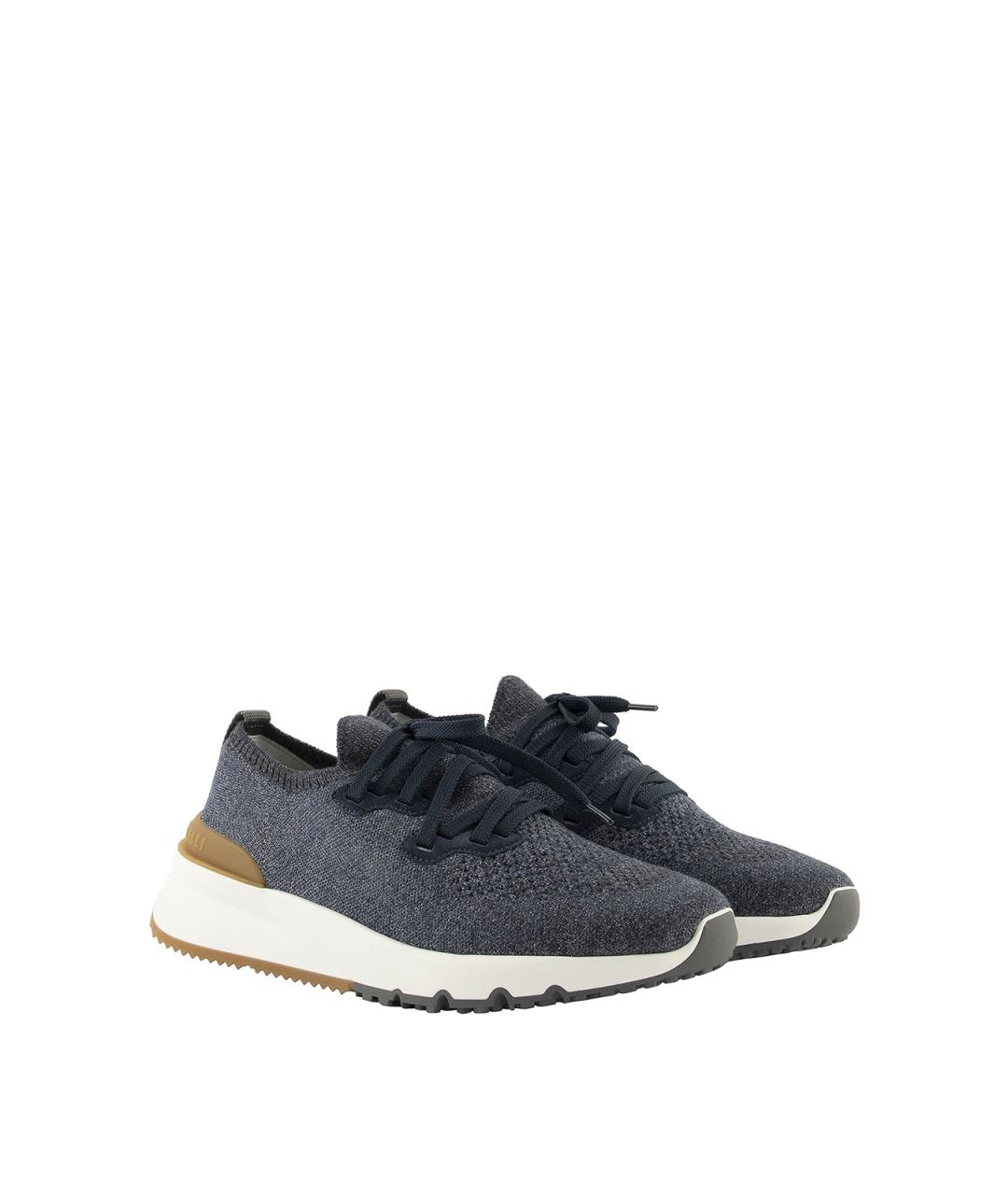 BRUNELLO CUCINELLI Синие текстильные низкие кроссовки / кеды, фото 2