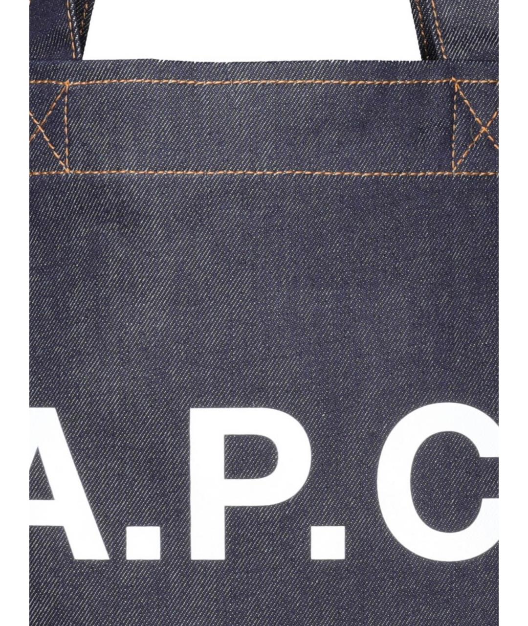 A.P.C. Темно-синяя хлопковая сумка тоут, фото 4