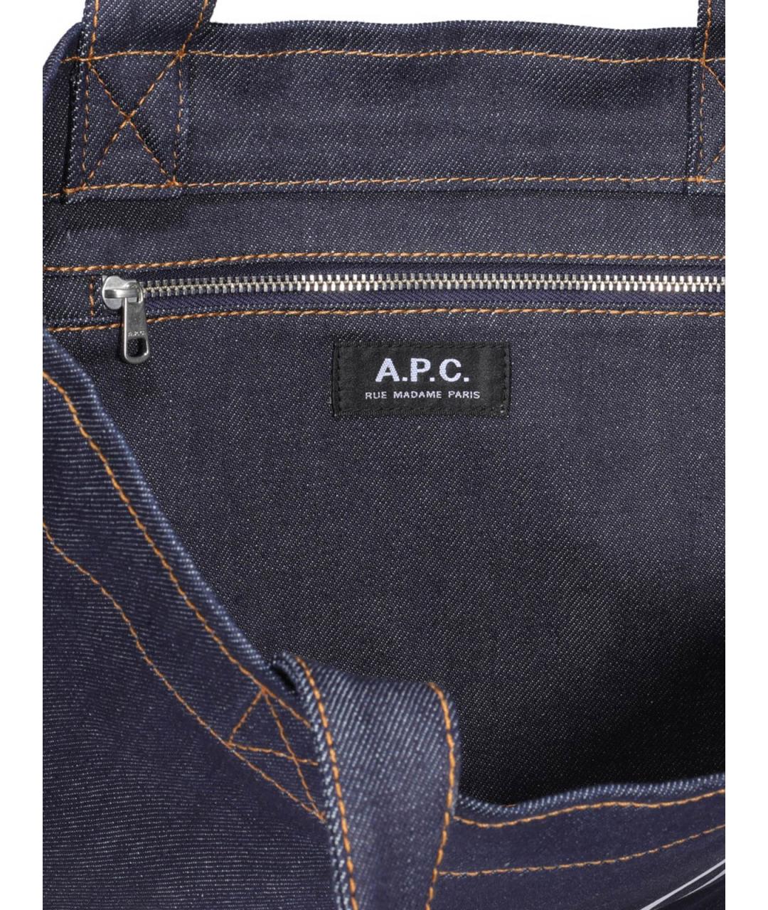 A.P.C. Темно-синяя хлопковая сумка тоут, фото 5