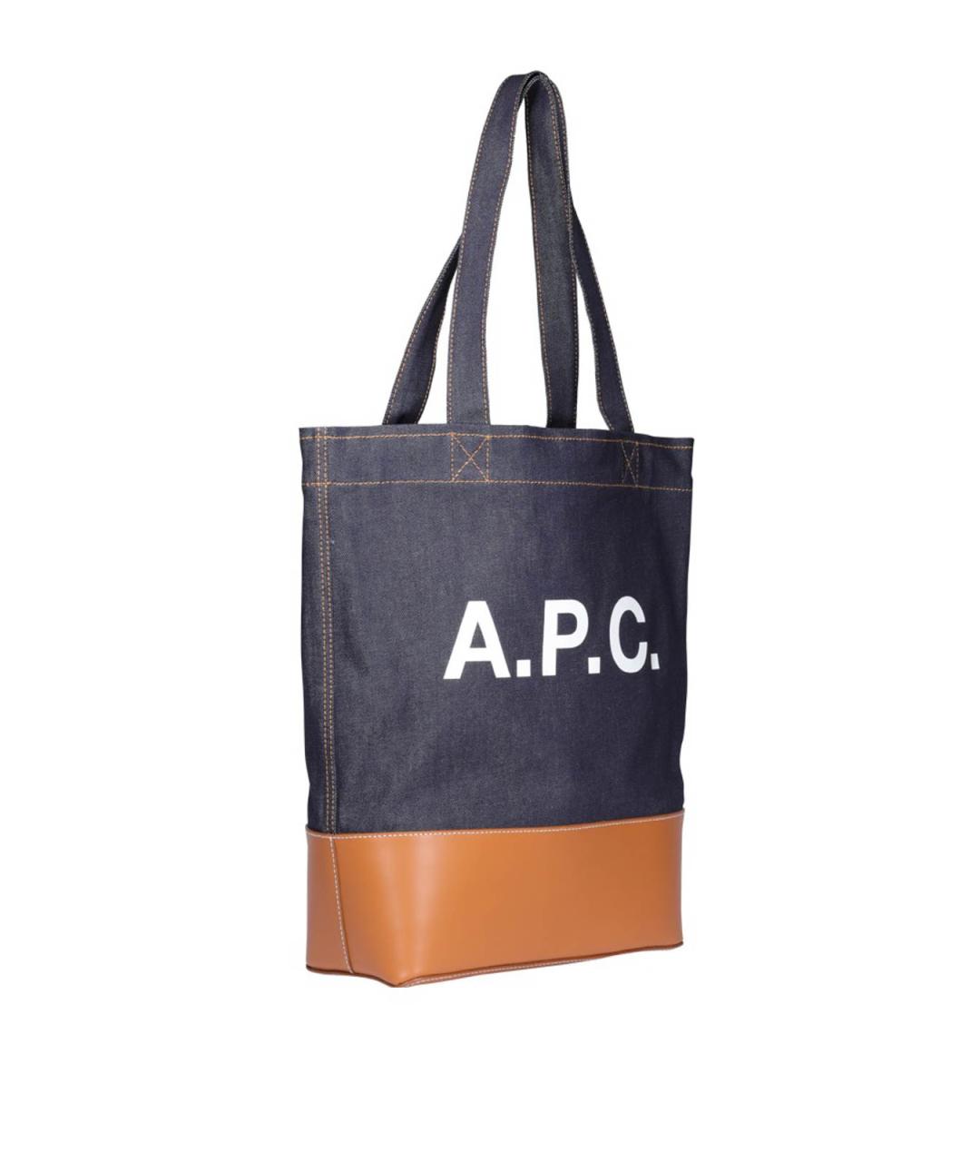 A.P.C. Темно-синяя хлопковая сумка тоут, фото 2