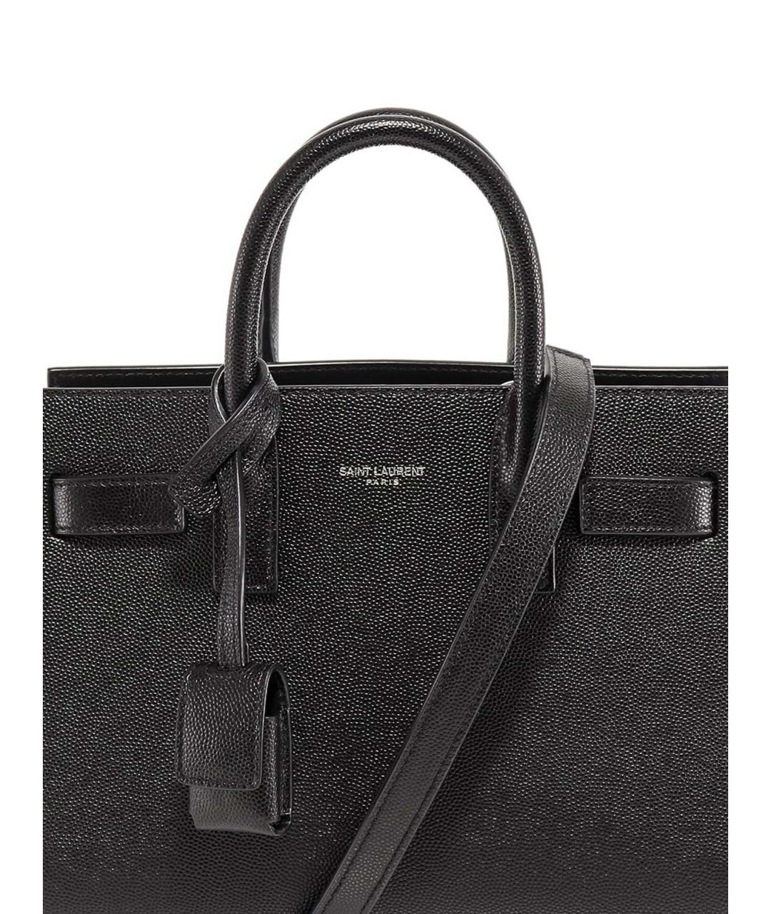 SAINT LAURENT Черная кожаная сумка тоут, фото 4